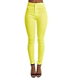 Sougao Damen Jeans Leggings, Stretch, Skinny, hohe Taille, Denim-Hose, Bleistiftstrumpfhose Push Up Slim Gr. Medium, gelb