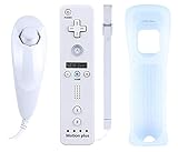 Wii Controller Motion Plus Remote Game Control,Remote und Nunchuk Motion 2 in 1 - mit Silikongehäuse und Armband,Bewegungssensor Kompatibel für Nintendo Wii/Wii U (Weiß)