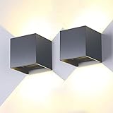 Lureshine LED Wandleuchte Innen/Außen Grau 12W 2 Stücke 3000K 1000LM Wandlampe IP65 Wasserdicht Mit Einstellbar Abstrahlwinkel für Außenwände, Korridore, Gärten, Terrassen usw