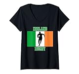 Damen Irland Rugby mit irischer Flagge T-Shirt mit V