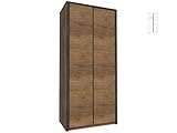 Furniture24 Kleiderschrank Montana S2D, 2 Türiger Drehtürenschrank, Schrank mit Kleiderstange und 4 Einlegeboden (Smooth Grey/Lefkas Eiche dunkel)