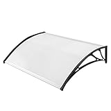 UISEBRT Vordach für Haustür 150 x 100 cm - Transparent Polycarbonat Pultvordach Überdachung 5 mm, Schwarz (150 x 100 cm, Schwarz)