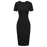 GRACE KARIN Damen Party Kleid 3/4 Rüschenärmel Kleid Bodycon Kleid Etuikleid Brautjungfernkleid Schwarz CL011105-1_M