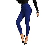 Women's Color High Slim Leg with Jeans Hip Fit Straight Solid Waiste Jeans Pockets Women's Jeans (Dark Blue, XXXL)