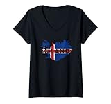 Damen Isländische Karte und Flaggen-Souvenir - Betrübt Island T-Shirt mit V