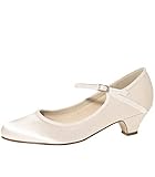 Rainbow Club Brautschuhe Marsha Satin Schuhe 3,5 cm FÄRBBAR High Heels Pumps Ivory mit Riemchen (41 EU)