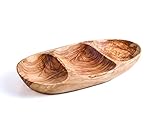 Darido Snackteller aus Olivenholz mit Mulden 26x13 cm – Servierteller aus Holz – Nussschale – Handgemacht – Weihnachtliche Handmade - Snack Tray - Snack Bowl – Decorative Plate - Tableware E