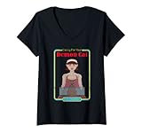 Damen Caring For Your Demon Cat Vintage Family Fun Cartoon Parodie T-Shirt mit V