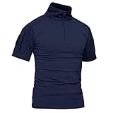 KEFITEVD Tactical Shirt Kurzarm Sommer Combat Shirt Paintball US Army T-Shirt Militär Kleidung Outdoor Shirt Slim Fit Dunkelblau XL