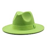 ileibmaoz Fedora Trilby Filzhut Hut Men's and Women's Big Brim Hats Fashion Jazz Hats British Top Hats-Fruit Green_M (56-58Cm)