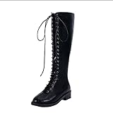 PMUYBHF Damen Stiefel Plattform Boots Gothic Modisch Gerade Langstiefel Keilabsatz Plateau Frauen High Heels Schwarz Sexy Hohe S