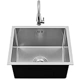 MaxTom Küchenspüle mit & Ablauf Moderne RV Spüle Wasserhahn Edelstahl Spüle Drop-In oder Unterbau Single Bowl Bar Prep Sink (Size : 38x30x22cm)