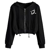 Damen Hoodie Gedruckt Patchwork Sweatshirt Langarm Crop Tops Bluse Kapuzenpullover Gothic Casual Lose Frauen Bauchfreie Kapuzenpulli Sportoberteile Streetwear Mode Kurz Sweatjacke Zip Kapuzenjack