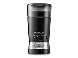 De'Longhi Kaffeemühle KG210 – elektrische Mühle für ganze Kaffeebohnen, Gewürze und Nüsse, rostfreie Edelstahlklingen, 170 Watt, Kunststoff, Schw