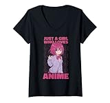 Damen Just A Girl Who Loves Anime. Anime Girl. Anime Merch. Otaku T-Shirt mit V