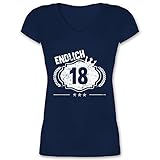 Geburtstagsgeschenk Geburtstag - Endlich 18 Vintage Royal Weiß - XL - Dunkelblau - V-Neck - XO1525 - Damen T-Shirt mit V