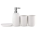 ADSE Badezimmerzubehör-Set, 5-teiliges Badezimmerzubehör Seifenspender, Seifenschale und Zahnputzbecher (Weiß 4)