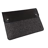 ViSation Nachhaltige Laptoptasche Schutzhülle für 13/13,3 Zoll, Notebookhülle 35x25cm, Leder, Filz, Schwarz/Grau, Handmade, Made in Germany, Business, Reisen, U