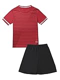 YUUMIN Kinder Junge Sportanzug Set Zweiteiler Jogginganzug Fussball Basketball Trainingsanzug Trikot Uniform Kurzarm Schlafanzug Pyjama Set Sportwear Rot 146-152