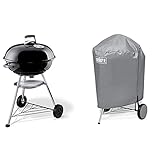 Weber 1321004 Holzkohlegrill Compact Kettle, Durchmesser 57 cm, Schwarz, Kugelgrill + Grill-Abdeckhaube für Holzkohlegrills mit einem Durchmesser von 57 cm, G