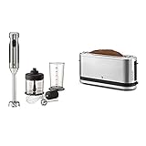 WMF Lineo Edelstab Stabmixer 4 in 1: Pürierstab, Schneebesen, 700 Watt, inkl. Mixbehälter (1l), cromargan matt/silber & Küchenminis Toaster Langschlitz mit Brötchenaufsatz, 2 Scheiben, XXL, 900W