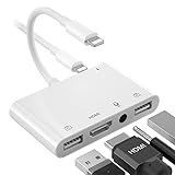 Lightn-ing zu HDMI Adapter HDMI + Dual-USB-Buchse OTG + 3,5mm Kopfhörer Splitter Adapter mit Ladeanschluss Kompatibel mit iPhone/iPad Unterstützung Flash-Laufwerk Maus Tastatur iPhone zum F