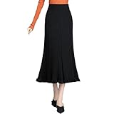 KLTOPZAN Damen Herbst Winter Gestrickte Faltenröcke Weiblich Patchwork Hohe Taille Lange Röcke Damen Mode A-Linie Lose Röcke, Schwarz , 44