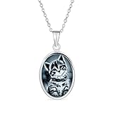 Anpassbare Personalize Vintage Antike Stil Simuliert Schwarz Onyx Sitzen Zwei Ton Kätzchen Kitty Katze Porträt Cameo Anhänger Halskette für Frauen Teen .925 Sterling Silb