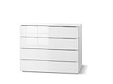 Nolte Möbel Alegro Style Kommode mit Vier Schubkästen, Holzdekor, Polaweiß/Weißglas, 46 x 160 x 104
