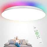 LED Deckenleuchte Dimmbar mit Fernbedienung, 24W Deckenlampe RGB Farbwechsel Rund, Flimmerfrei LED Leuchte, IP54 Wasserfest für Badezimmer Wohnzimmer Schlafzimmer Kinderzimmer, Ø30