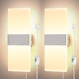 Glighone 2x 12W Wandleuchten LED Innen Modern Dimmbar Wandlampe mit Zuleitung und Schalter Treppenhaus up and down Flurlampe LED Acryl Wandbeleuchtung für Wohnzimmer Korridor Schlafzimmer, Warmweiß