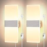 Glighone 2x 12W Wandleuchten LED Innen Modern Dimmbar Wandlampe mit Zuleitung und Schalter Treppenhaus up and down Flurlampe LED Acryl Wandbeleuchtung für Wohnzimmer Korridor Schlafzimmer, Warmweiß