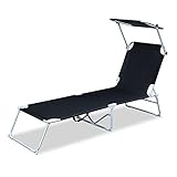 Riossad Sonnenliege klappbar, Gartenliege Strandliege Freizeitliege 189 x 55 x 27 cm, mit Sonnendach und Rückenlehne Verstellbar, schw