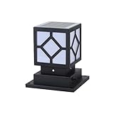 LANTKD Solar-Säulen-Stirnlampe, Hof-Villa-Garten-Haus Superhelle Tor-Säulen-Lampe im chinesischen Stil, wasserdichter Zaun, LED-Dreifarben-Dimmlamp