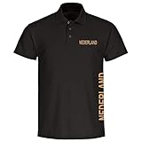 VIMAVERTRIEB® Herren Poloshirt Nederland - Brust & Seite - Druck:Gold metallik - Polo Shirt Hemd Polohemd Männer Fußball Fanartikel - Größe:L schw