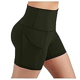 Frauen Bauch Hohe Taille Solide Leggings Taschen Sport Yoga Hosen Biker Shorts Damen Hosen Stretch Große Größ