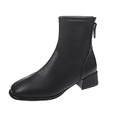 OROSUA Damen Stiefeletten Zip Square Toe Blockabsatz Kurze Stiefel Leichtes Warmes Futter Mode Herbst Winter S