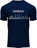 Fox Originals T-Shirt Hamburg Stadt Skyline - Herren T-Shirt aus Baumwolle - Große: XL - Blau - Hamburg Souvenir Geschenk