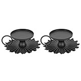 TANGYANGNY® Vintage Kerzenständer 2er Set, 10.5*4cm, Dekorativer Metall-Kerzenhalter, Einfacher Blütenboden, Esstisch/Heimdekoration, Schwarzer E