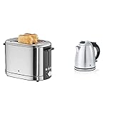 WMF Lono Toaster Edelstahl, Doppelschlitz Toaster mit Brötchenaufsatz, 2 Scheiben & Stelio Wasserkocher Edelstahl 1,2l, elektrischer Wasserkocher mit Kalk-Wasserfilter, 2400 W