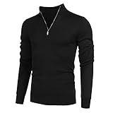 QWERD Herren Pullover Reißverschluss Stehkragen Zip Neck Langarm Baumwolle Feinstrick Pullover Herbst Winter Langarm Sweater Herren Strickpullover Regular Fit Mit Stehkragen 1/4 Zip Sw