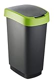 Rotho Twist Mülleimer 50l mit Deckel, als Schwing oder Klappdeckel nutzbar, Kunststoff (PP) BPA-frei, schwarz/GRÜN, 50l (40,1 x 29,8 x 60,2 cm)