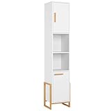 Badezimmerschrank, Hochschrank, Badschrank mit 2 Türen und offene Fächer, Aufbewahrungsschrank weiß 36 x 30 x 171 cm, skandinavischer S