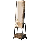 SONGMICS Schmuckschrank, Ganzkörperspiegel, Spiegelschrank, abschließbarer Schmuckorganizer mit Schublade, Rollen, Geschenkidee, vintagebraun-schwarz JJC004X01
