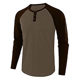 KAIXLIONLY Langarmshirt Herren Longsleeve Männer Oberteile Casual Slim Knöpfe Basic T-Shirts O Neck T-Shirt Patchwork Langarm Henley T-Shirt Top Bluse Sw
