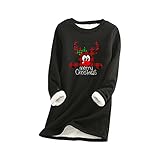 Einfarbig Unterhemd Warme Pullover Festival Kaputzenpullove mit Weihnachtsdruck Langarm Hoodie Rundhal Lammwolle Oberteil Sweatshirt Fleecepullover mit Hirschmuster Weihnachtsp