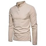 Herren Lässig Reguläre Passform Raglan Langarm Baseball Henley T-Shirts Herren Slim Fit Button Down Hemden Herrenhemd Lässig Baumwolle und Leinen Schlank einfarbig Stehkragen T-Shirts Langarmb