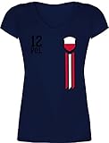 Fussball WM 2022 Fanartikel - 12. Mann Polen Fanshirt - XL - Dunkelblau - T-Shirt - XO1525 - Damen T-Shirt mit V
