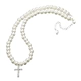 SouiWuzi Perlenkette Elegante Aussage Pearl Perlen Kreuz Anhänger Choker Kette Halsschmuck für Frauen,