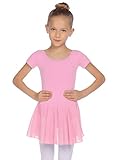 Balancora Mädchen Ballettkleid Kurzarm Kinder Ballettkleidung Kurz Baumwolle Balletttrikot Tanzkleid mit Chiffon Rock 2-11Jahre 110-160